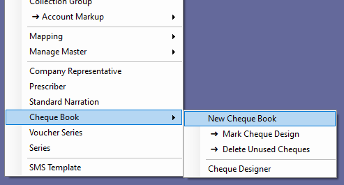 ChequeBook Menu